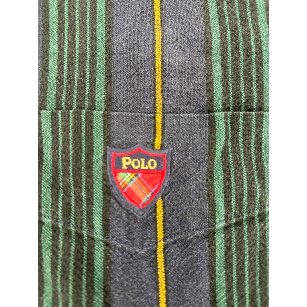 Vintage Polo Ralph Lauren Striped Button Down Shirt Mens XL Crest Patch Navy